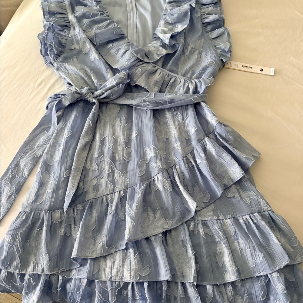 Aqua Pale Blue Sheer Floral Dress